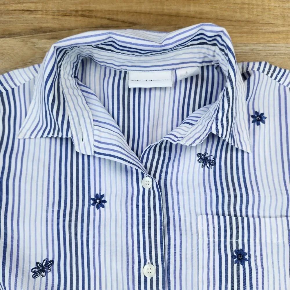 ☔️🔺️Alfred Dunner Pinstripe Embroider Daisy & Butterfly Button Top Size 8 - Picture 5 of 13